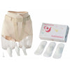 FemiCushion EasyOpen kit components. 1 supporter, 6 cushions, 3 holders, 1 cleaning plug. and a box.